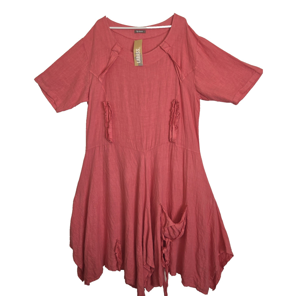 VTG La Bass Coral Linen Dress XL Oversized Statement Lagenlook ITALY NWT Artsy
